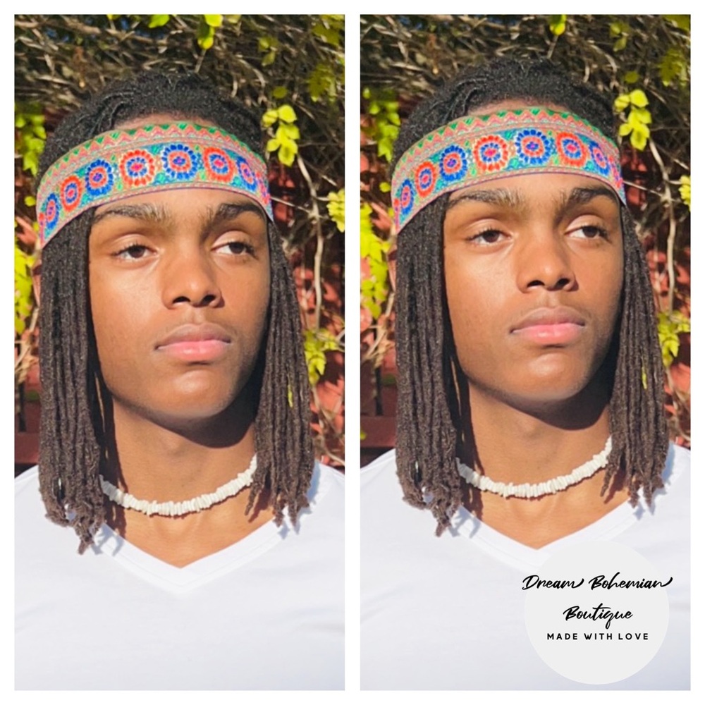 Boho Headband 3/$15 Handmade Size (23-23 1/2”) Elastic Back Unisex - Picture 2 of 7